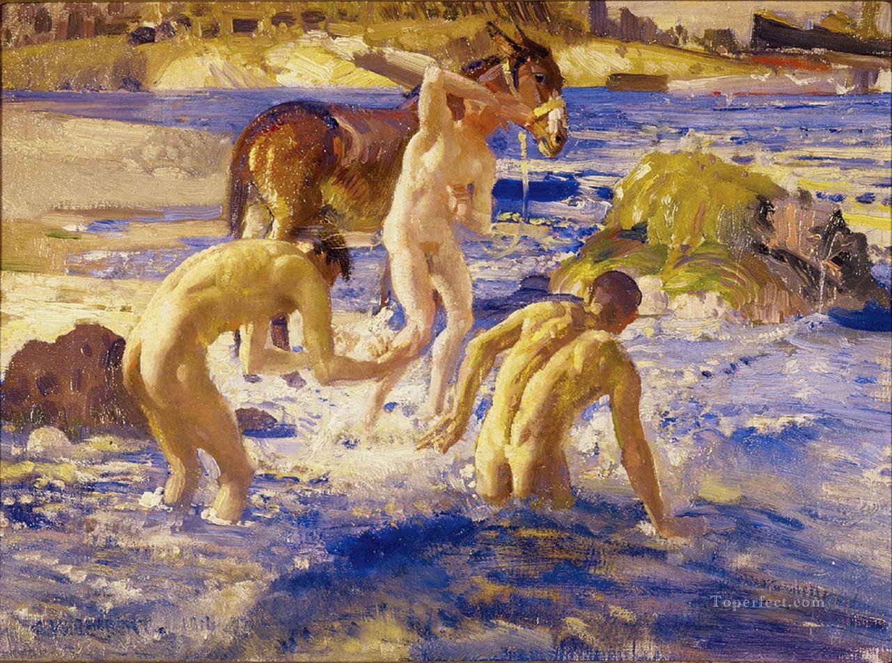 Anzacs bathing in the sea George Washington Lambert Oil Paintings